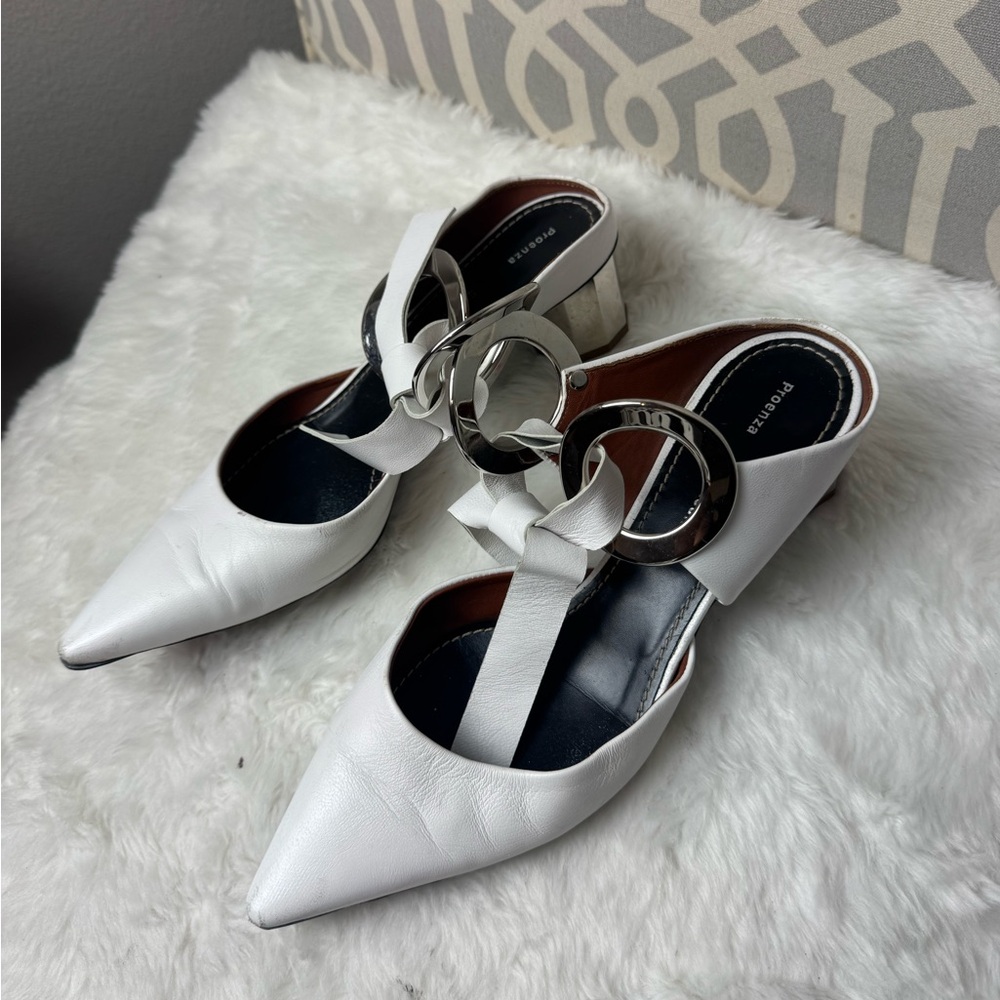 Proenza Schouler Front-tie Block-heel leather mules in white 37 - Picture 2 of 12